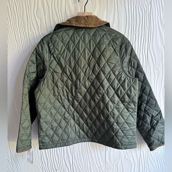 Barbour Olive Quilted Puffer Coat with Brown Trim - Picture 3 of 13